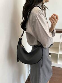 時尚新款女款斜挎包，純色極簡PU材質，適合約會、購物，百搭精緻手提包 - 黑色 - 查看 5