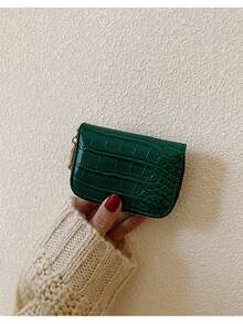 Unisex Crocodile Embossed Patent Leather Glossy Accordion Card Holder With Multiple Slots, Wallet And Card Holder In One - Green - View 1