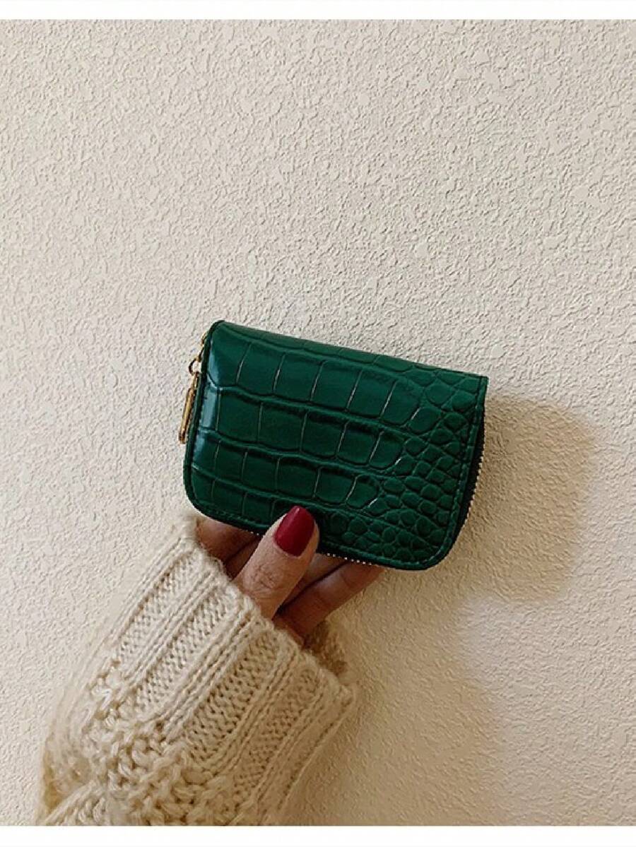 Unisex Crocodile Embossed Patent Leather Glossy Accordion Card Holder With Multiple Slots, Wallet And Card Holder In One - Green - View 1