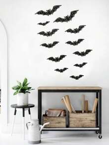 48 piezas Pegatinas de pared de murciélagos que brillan en la oscuridad para Halloween, calcomanías de murciélagos 3D realistas y aterradoras de color negro fluorescente, adecuadas para decoración del hogar espeluznante, decoración de fiesta de Halloween, pegatinas de pared DIY, decoración interior de baño - Ver 2