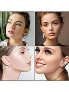 1/8 Pairs Neutral Gothic Decadent Emo Punk Y2K Korean Style Tassel Chain Water Drop Star Moon Pendant Huggie Earrings Gift - Silver - View 6