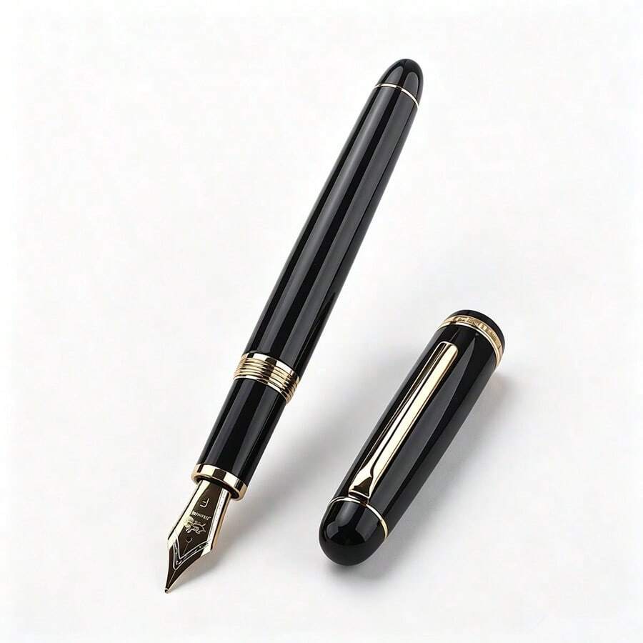 Jinhao X350 Fountain Pen Black Metal Body Gold Trim F Nib Iridium Point Business Signature Pen Office Writing Gift Pen - X350 - View 1