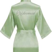 1PC Hotfix Rhinestones Bathrobe,Bride & Bridesmaid Dress Gown Initial Letter Robe, Morning Robe And Sleeping Robe,Bridal Party Prep Wear, Wedding Ceremony & Reception Accessories Pajama Ladies Spring Summer Wedding Bridesmaid Pajama Bride Dress - Light Green Bridesmaid - View 1