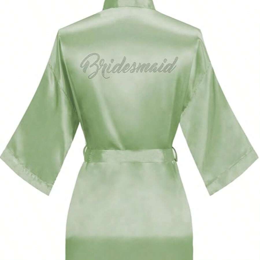 1PC Hotfix Rhinestones Bathrobe,Bride & Bridesmaid Dress Gown Initial Letter Robe, Morning Robe And Sleeping Robe,Bridal Party Prep Wear, Wedding Ceremony & Reception Accessories Pajama Ladies Spring Summer Wedding Bridesmaid Pajama Bride Dress - Light Green Bridesmaid - View 1