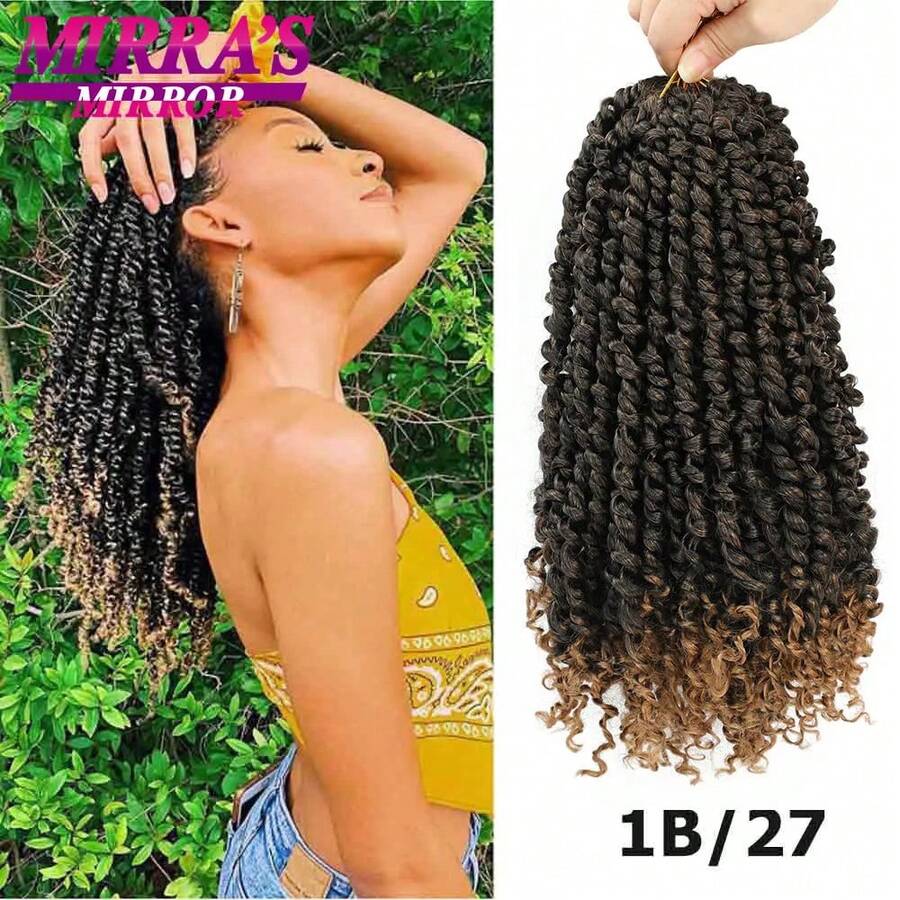 Extensiones de cabello sintético negro Passion Twist de 6/8/12/18 pulgadas, cabello corto estilo, trenzado pre-rizado para crochet. - SNATURAL/L.RED/GREEN/27 - Ver 1