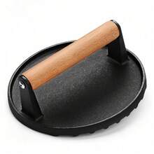 漢堡肉壓模圓形肉餅模具附木製手柄，培根烘烤煎烤盤模，適用於三明治與帕尼尼肉餅壓製（圓形） - 彩色 - 查看 10