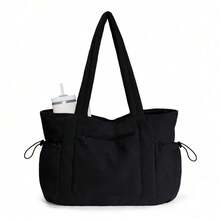 1 Pc Women Corduroy Tote Bag Casual Multi Pocket Handbag Adjustable Strap Crossbody Sling Bag Zipper Shoulder Bag Fall Winter Bag - Black - View 2
