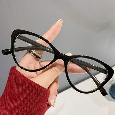 1 Pasang Kacamata Transparan Retro Model Mata Kucing Hitam, Desain Bingkai Bulat Vintage, Cocok Untuk Pemakaian Sehari-hari, Perjalanan, dan Pantai Wanita