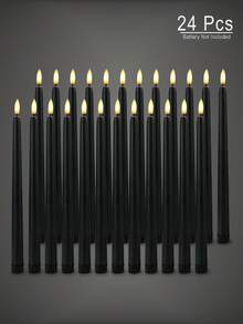 3/6/12/24 Pcs Halloween Flameless Taper Candles Black Candles Battery Operated LED 3D Wick Flickering For Halloween Table Decorations - Kuroko - View 10