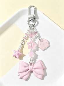 1pc Exquisite Sweet Pink Resin Bow Flower Bag Charm, Glitter Wing Keychain Pendant - Multicolor - View 3