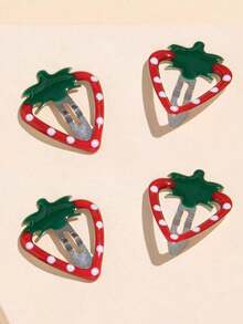 11pcs Back To School Season Set, Cute Strawberry Fruit Shaped Snap Hair Clips, Minimalist Hollow Forehead Hair Clips, Sweet Side Bangs Fixing BB Clips - Multicolor - View 5
