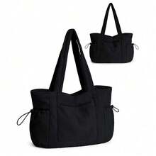 1 Pc Women Corduroy Tote Bag Casual Multi Pocket Handbag Adjustable Strap Crossbody Sling Bag Zipper Shoulder Bag Fall Winter Bag - Black - View 10