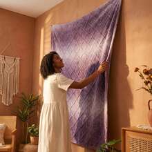1pc Thick Gradient Bohemian Style Blanket, Soft Warm Double-Sided Reversible Throw, Suitable For Bed, Sofa, Living Room, Bedroom, Dorm Decor, Can Be Used As Wall Hanging, Back To School Supplies, Dorm Bedding - Purple - View 7