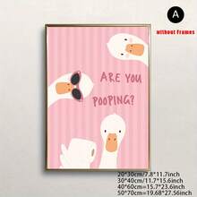 1 pieza/Set Arte de pared en lienzo, Póster de pared de baño con ganso lindo y humorístico "¿Estás haciendo caca?", Fondo de rayas rosas, Póster de pato humorístico, Diseño minimalista de papel higiénico, Adecuado para baño, baño de niños y baño de invitados, Marco no incluido - Dibujos animados - Ver 14