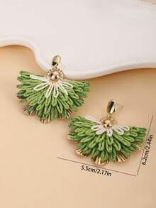 1 Pair Handmade Gradient Color Peacock Tail Flower Pendant Earrings, Unique Design, Suitable For Vacation, Party And Daily Wear - Green - View 3