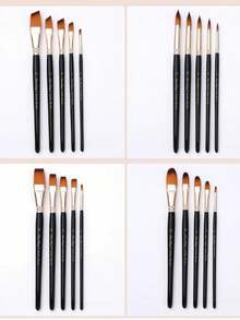 Professional Angled Artist Paint Brush, Durable Black-Handled Brush For Watercolor, Acrylic, Oil & Gouache Painting - Multiple Styles - View 6