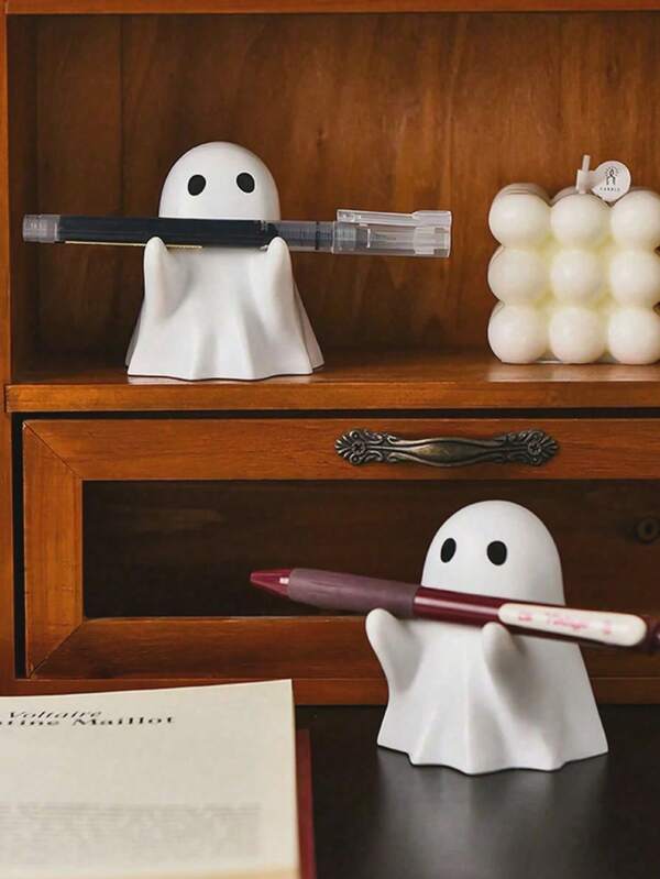 Back To School Funny Ghost Pen Holder, Carved Ghost Design Desktop Storage Organizer For Stationery & Makeup Brushes, Novelty Desk Accessory Gift, Slight Bottom Defect Without Affecting Use