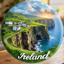 Ireland Emerald Cliffs And White Cottages Over The Atlantic Glow Magnet Where The Meadow Blossoms Over The Sea Keepsake For All Metal Surfaces Throughout The Home - A - View 6