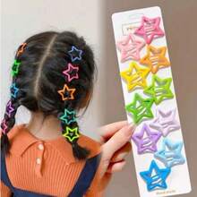 Kit 10 Presilhas Estrela Infantil, Grampos para Meninas Y2k Coloridas, Acessório de Cabelo Tic Tac - Multicolorido - Visão 7