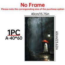 1pc Halloween WAITING Spooky Art Print With Cute Ghost In The Rain Canvas Wall Art, Goth, Macabre, Horror, Haunted Posters For Room,Halloween Print Home Decor, Room Decor Aesthetic,Room Decoration Stuff, Living Room Decor, Optional Frame - Multicolor - View 15
