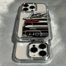 1 pieza Funda de teléfono con patrón de carreras en negro & plata compatible con teléfonos Apple - Multicolor - Ver 5
