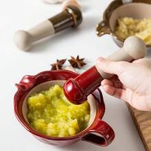 1 Set Japanese Style Mortar And Pestle, Vintage Glazed Ceramic Grinding Bowl, Seasoning Grinding Set, Suitable For Grinding Herbs, Garlic, Avocado, Pepper, Etc., Perfect Choice For Farmhouse Kitchen Decor And Supplies - Multicolor - View 3