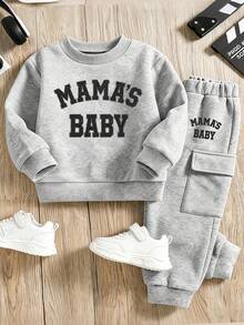 Set Baju Sweatshirt Hangat Leher Bulat Motif Kartun dan Celana Panjang dengan Saku untuk Bayi Laki-laki - Grey - View 1
