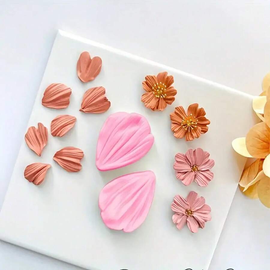 2PCS, Petal Flower Silicone Mold | Embossed Mold | Polymer Clay Mold | Jewelry Making | Clay Tools - Pink - View 1