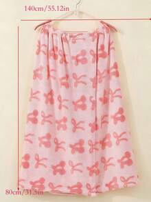 1件女款刺繡珊瑚絨柔軟吸水浴袍，簡約時尚休閒日常洗澡毛巾 - 西瓜粉 - 查看 6