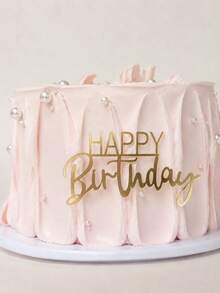 3pcs Gold Mirror Acrylic Happy Birthday Dual Font Letter Ornament Cake Topper, Simple Block & Elegant Cursive Integrated Stick Topper, Glossy Shiny Decor For Minimalist Elegant Birthday Party & Soft Private Special Occasions - A - View 2