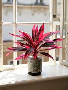 Helecho de Boston artificial púrpura, Dracaena, 12/18 piezas de hojas falsas púrpura y rojas, plantas artificiales tropicales, adecuadas para bodas, fiestas y decoración del hogar, ideales para Navidad y el Día de San Valentín, maceta no incluida - Rojo violeta - Ver 5