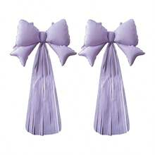 2pcs/Set Foil Bow-Shaped Tassel Ribbon Balloons, Bow-Shaped Tassel Ribbon Design, Suitable For Wall Hanging, Photo Backdrop Decoration And Other Decorative Scenes. Various Balloon Styles, Suitable For Birthday Parties, Bachelor Parties, Weddings And Gender Reveal Parties And Other Indoor Decoration Occasions. - Two Conjoined Bow Tassels - View 10