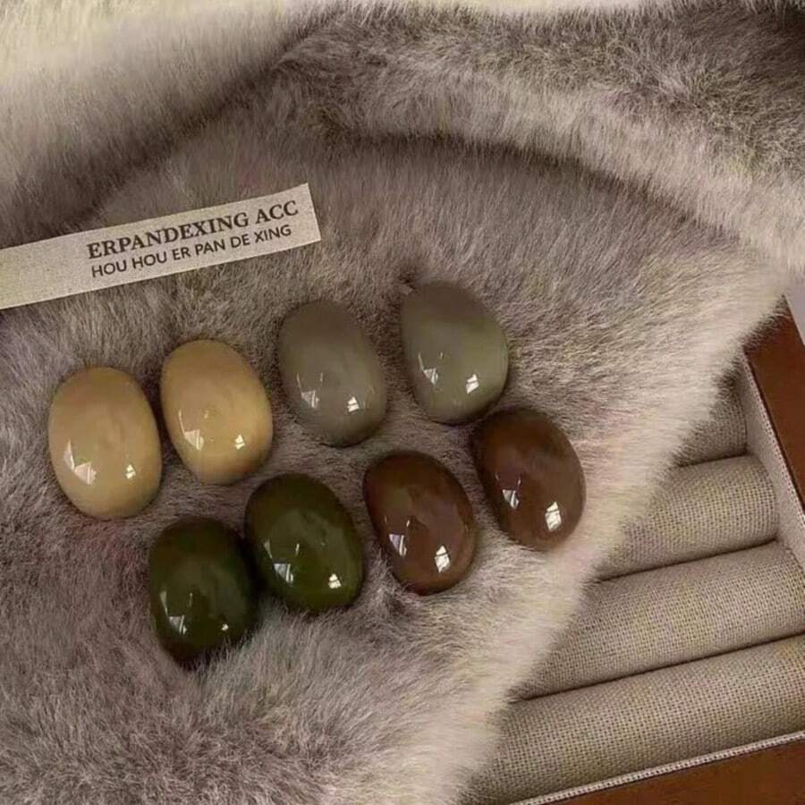 2PCS Atmosphere Half Circle Resin Earrings, Retro Chocolate Bean Earrings, Korean Minority High End Earrings For Women - Multicolor - View 1