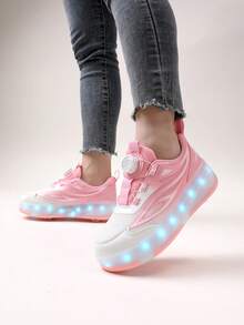 Zapatos con ruedas recargables con luz LED para niñas, patines multifuncionales transformables con ruedas desmontables, adecuados para todas las estaciones - Rosa - Ver 10