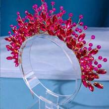 1pc Crystal Headband Princess Birthday Crown Dark Dress Gothic Headpiece Bridal Rhinestone Wedding Hair Accessory Holiday Party Decor - Hot Pink - View 1