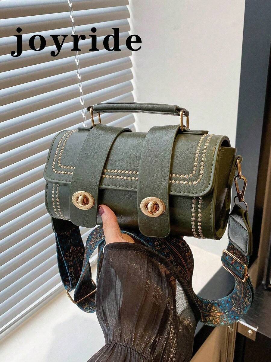 1pc Mini Retro Barrel Handbag For Women, Suitable For Daily Use - Green - View 1