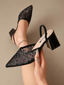 French Style Closed Toe Sandals Women Summer New Square Toe Anti-Kick High Heel Chunky Heel Backless Design Pumps - Black Branches - View 1