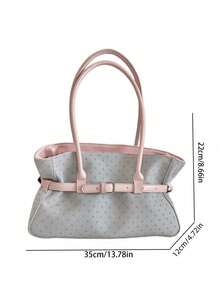 Dedoo Tas Tote Persegi Panjang PU Wanita, Polkadot Putih, Tali Bahu yang Dapat Diatur, Kapasitas Besar, Gaya Korea yang Manis, Tas Bahu, Cocok untuk Belanja Sehari-hari di Musim Panas (Liontin Tidak Termasuk) - Baby Blue - View 7
