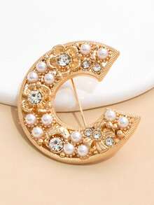 1pc Flower Letter C Brooch, Minimalist Luxury High-End Fashion Niche Design Accessory - Gold - View 1