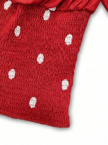 Atasan Wanita Motif Polkadot Tanpa Bahu dengan Detail Kerut, Kasual, Serbaguna untuk Pakaian Sehari-hari, Warna Merah, Cocok untuk Liburan. - Merah - View 5