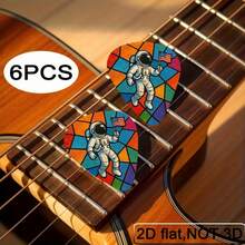 6pcs 2D Flat Printed Color-Block Glass Pattern Astronaut Holding USA Flag Theme Guitar Picks, Thin Smooth Wear-Resistant Musical Instrument Picks, Compatible With Acoustic/Electric Guitar Bass, For Beginners Musicians Practice Rock Performance Collection Holiday Memorial Gift - Multicolor - View 5