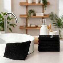 5/10pcs Ultra-Soft Reusable Makeup Towels, Absorbent, Embroidered, Women's Light Beige, Modern Style, Gray/Pink/Black - Black - View 2
