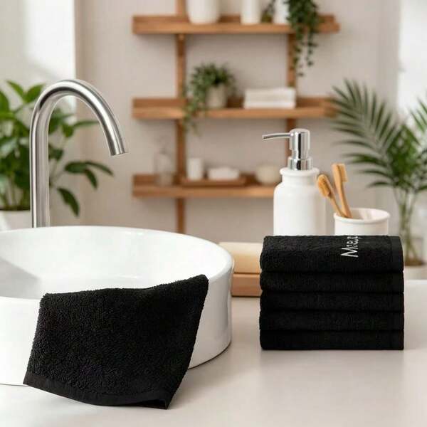 5/10pcs Ultra-Soft Reusable Makeup Towels, Absorbent, Embroidered, Women's Light Beige, Modern Style, Gray/Pink/Black