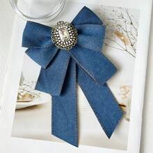 1pc Denim Pearl Rhinestone Crown Luxury Bow Brooch Tie Clip Lapel Pin Suitable For Daily Wear - Blue - View 6