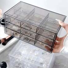 1 khay đựng trang sức acrylic trong suốt màu khói 18 ngăn dạng kéo, có thể xếp chồng, chia ngăn đựng nhẫn và bông tai, khay lưu trữ phụ kiện nhỏ chống bụi dạng mô-đun cho ngăn kéo bàn trang điểm và tủ quần áo, phong cách tối giản sang trọng Ins, quà tặng cho nữ - Trong sáng - Xem 3