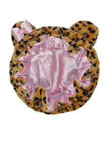 Women Cute Leopard Bear Ear Satin Lined Sleep Bonnet, Soft Plush Hair Wrap Cap For Curly Natural Hair Night Care - Multicolor 1pc - View 11
