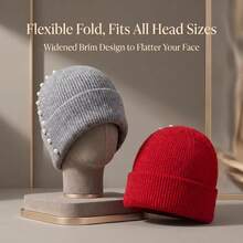 1 pieza Gorro de punto de poliéster con perlas de unicolor estilo callejero lindo para invierno - A - Ver 4