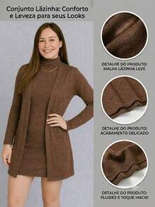 Winter Set: Cardigan + Tank Dress With Lace Collar - Óxido marrón - Ver 2