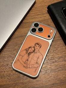 Personalized Custom Photo Phone Case Compatible With IPhone 17 16 15 14 13 12 Pro Max Laser Engraving Process DIY Line Drawing Design Luxury Plating Hard Plastic Transparent Matte Camera Protection Cover 17 Pro Max Gifts For Christmas Days - Silver - View 4