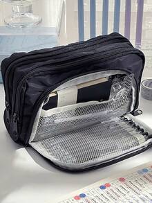 Large Capacity Multi-Layers Pencil Case Simple Multi-Purpose Student Stationery Box And Makeup Storage Bag Stationery Supplies Back To School,Pencil Pouch,School Bag,Back To School - One Size - View 3